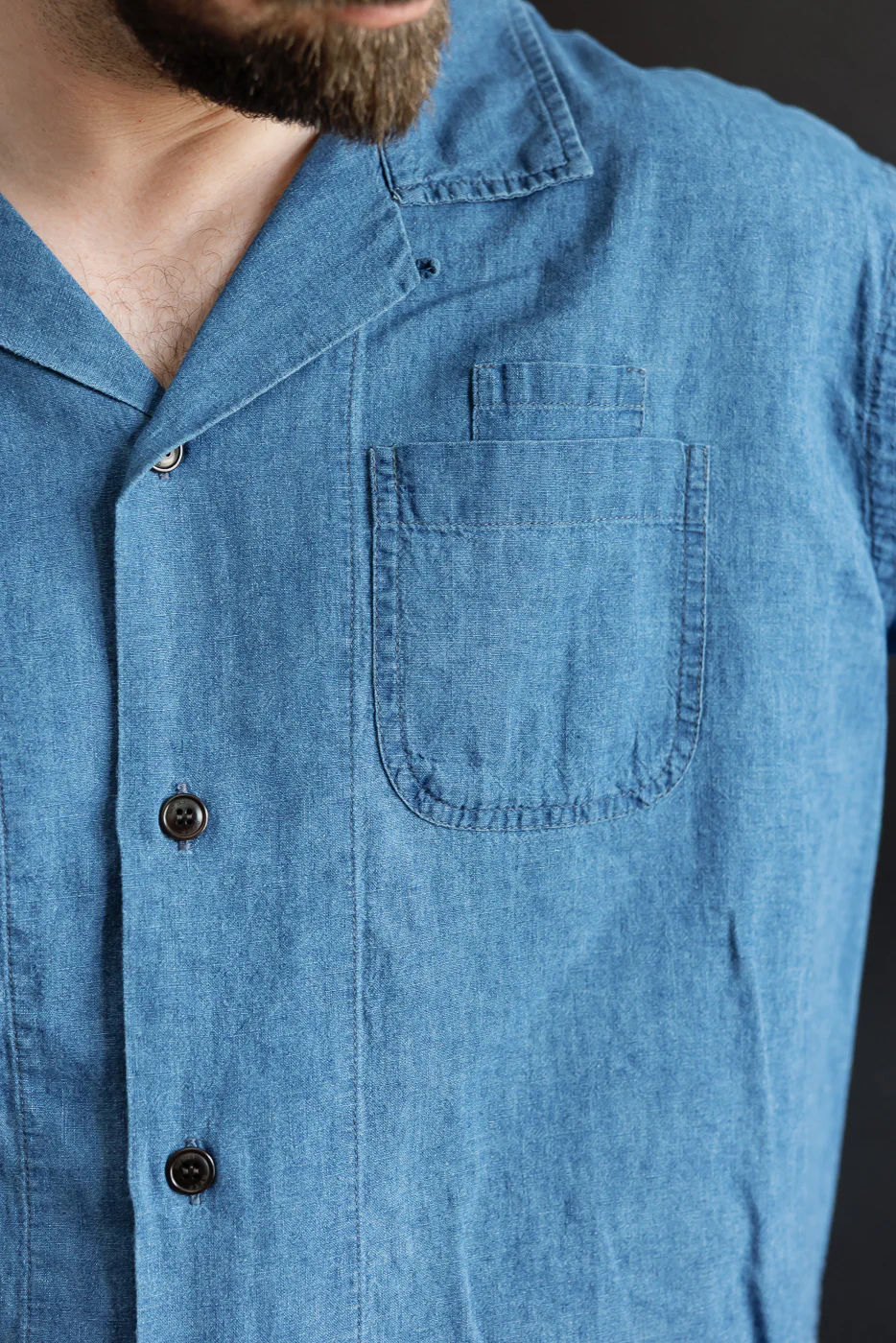 M-I-002 - Linen Cotton Denim Aloha Shirt - Blue - Image 14