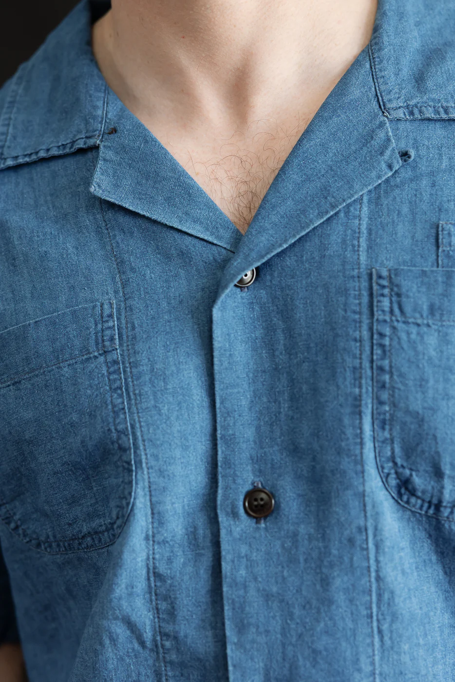 M-I-002 - Linen Cotton Denim Aloha Shirt - Blue - Image 15