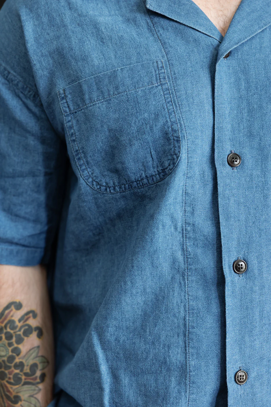 M-I-002 - Linen Cotton Denim Aloha Shirt - Blue - Image 16