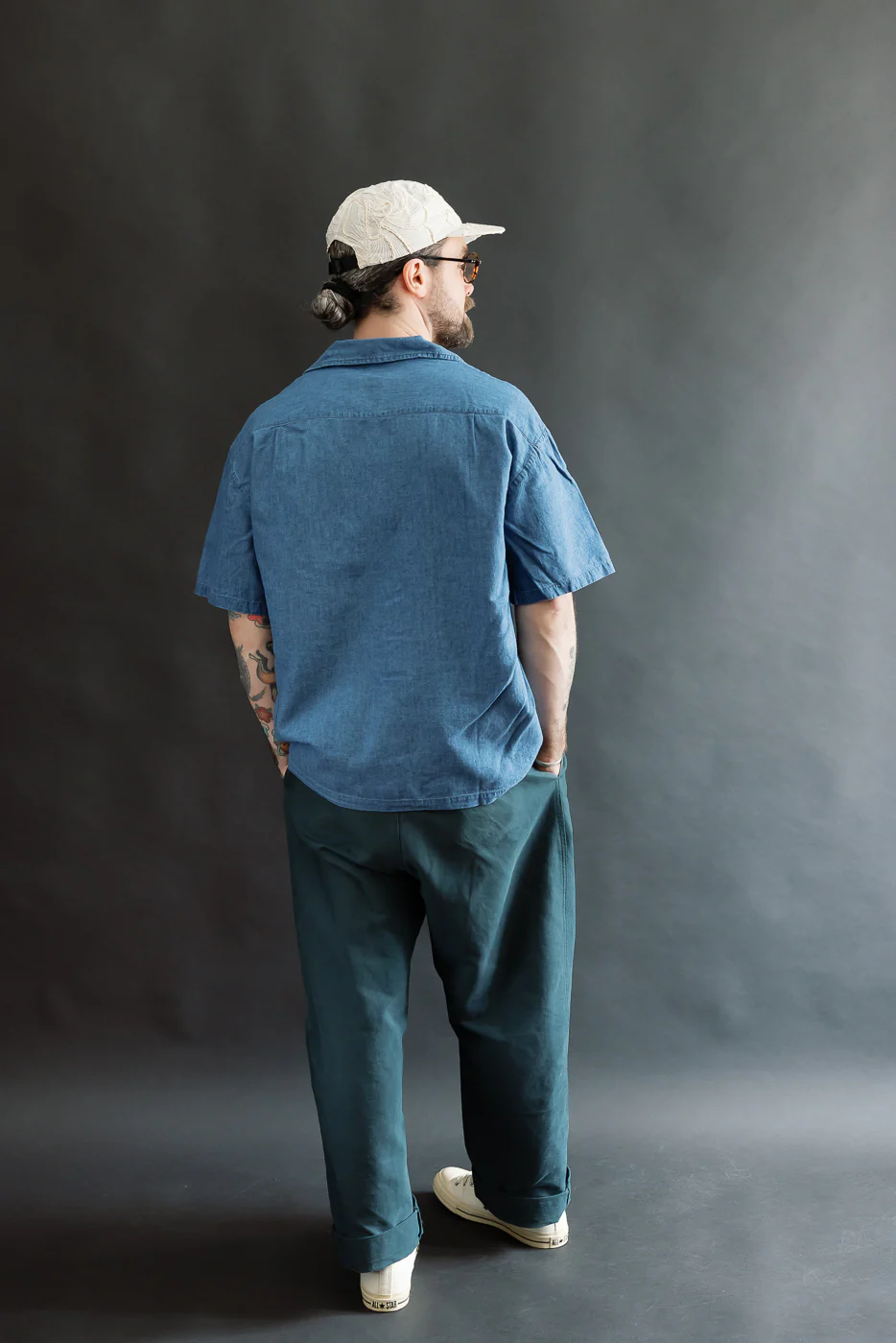 M-I-002 - Linen Cotton Denim Aloha Shirt - Blue - Image 7