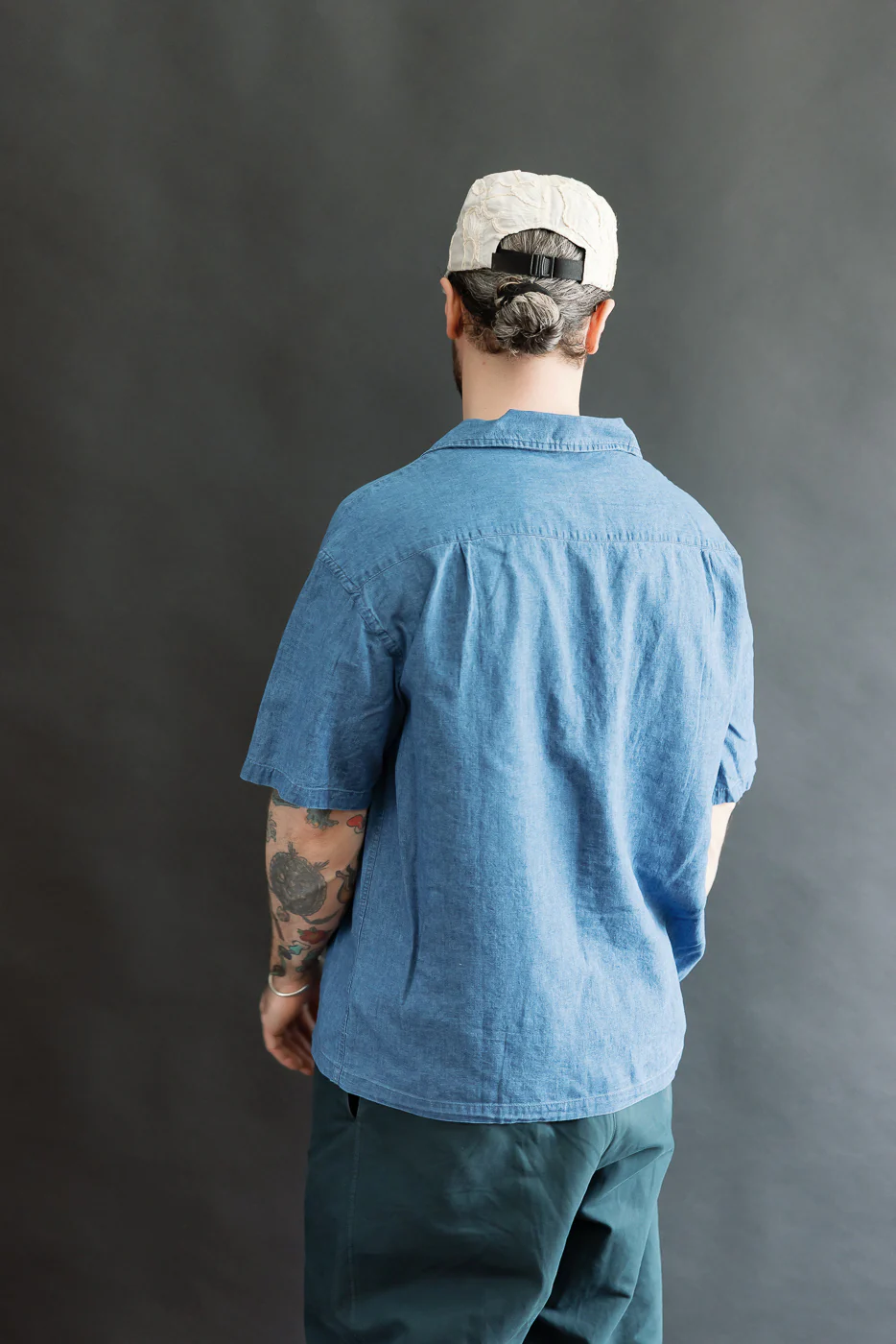 M-I-002 - Linen Cotton Denim Aloha Shirt - Blue - Image 9