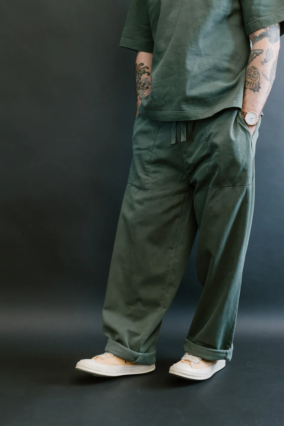 M-J-0003 - Reformer Pants Twill Jersey - Forest Green - Image 9