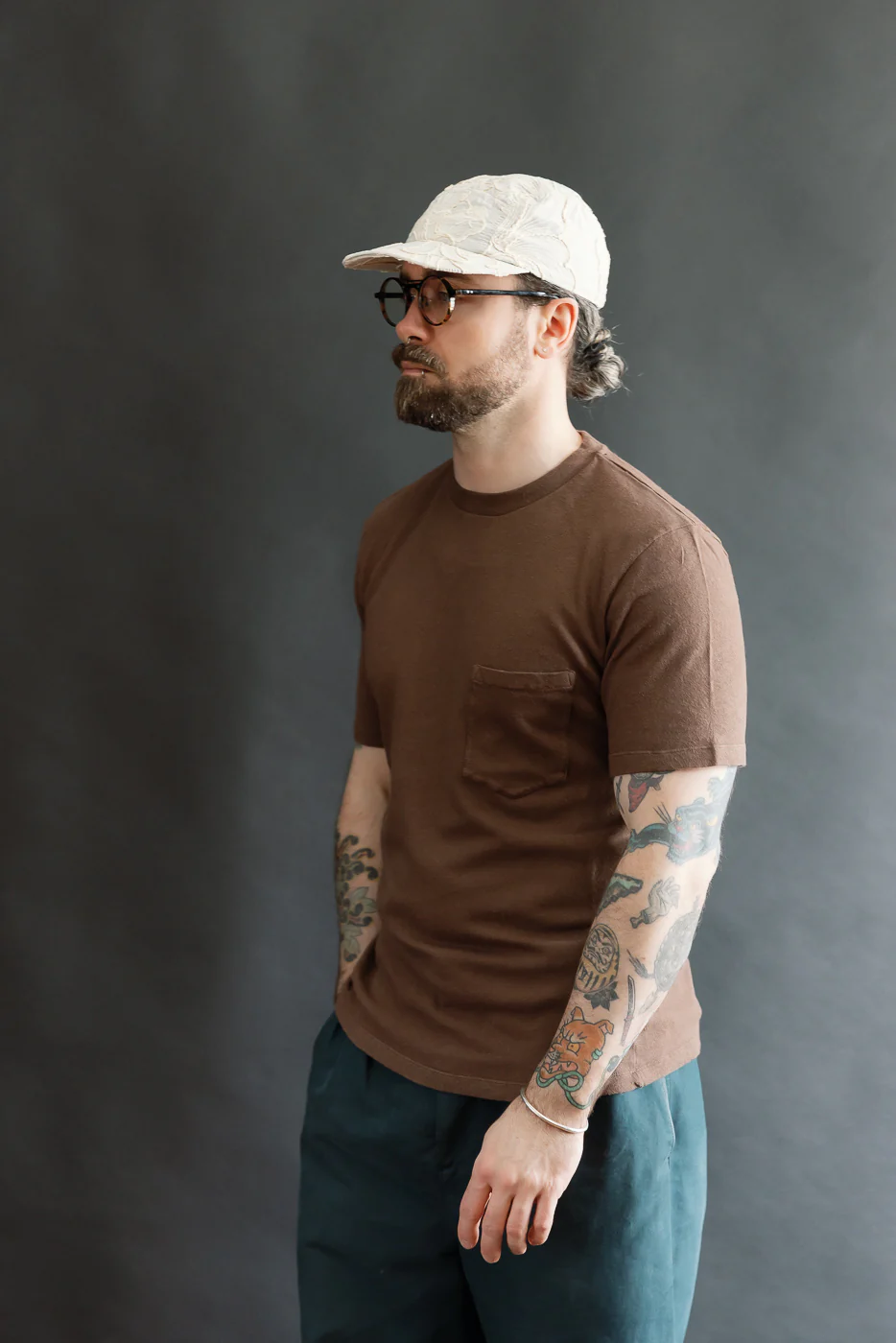 M-J-004 - Pocket T Shirt Cotton Hemp - Aztec Brown - Image 10