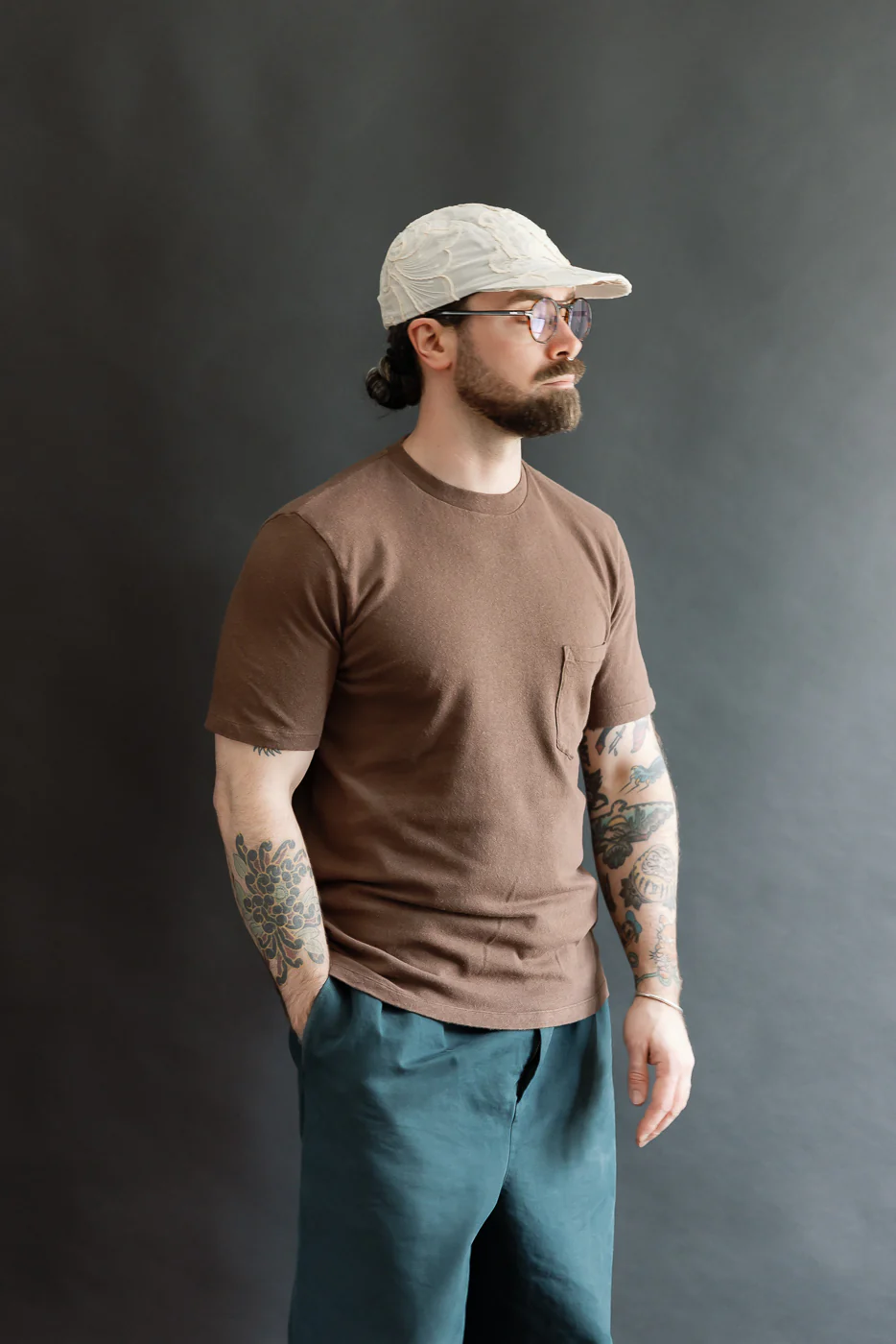 M-J-004 - Pocket T Shirt Cotton Hemp - Aztec Brown - Image 14