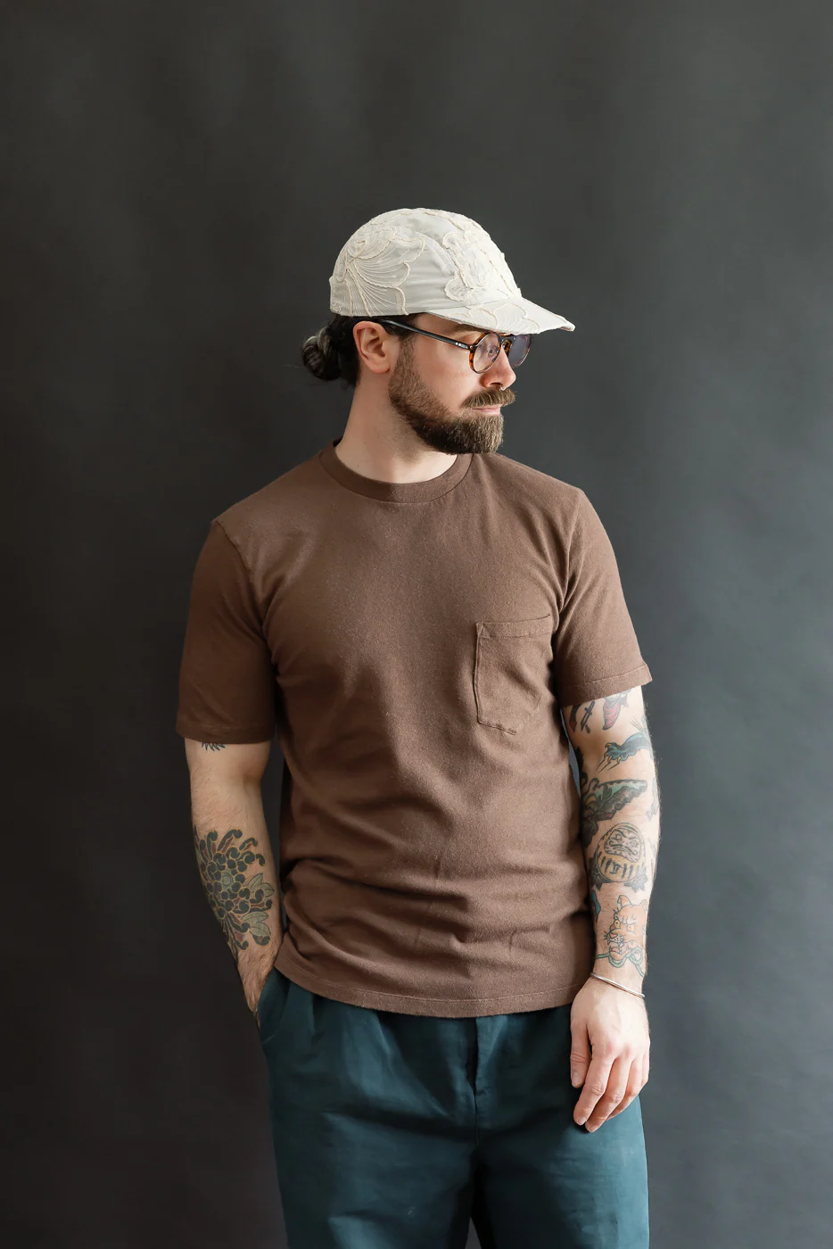 M-J-004 - Pocket T Shirt Cotton Hemp - Aztec Brown - Image 9