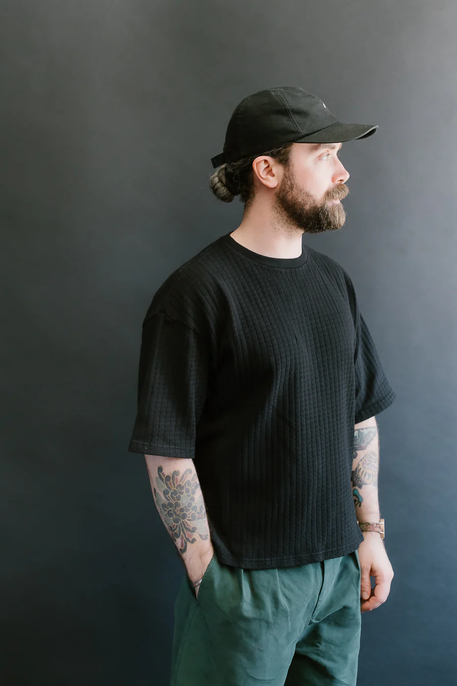 M-J-009 - Cotton Mesh Oversized T-shirt - Black - Image 11