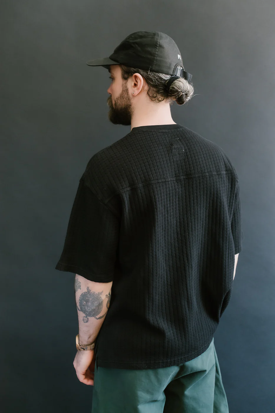 M-J-009 - Cotton Mesh Oversized T-shirt - Black - Image 13