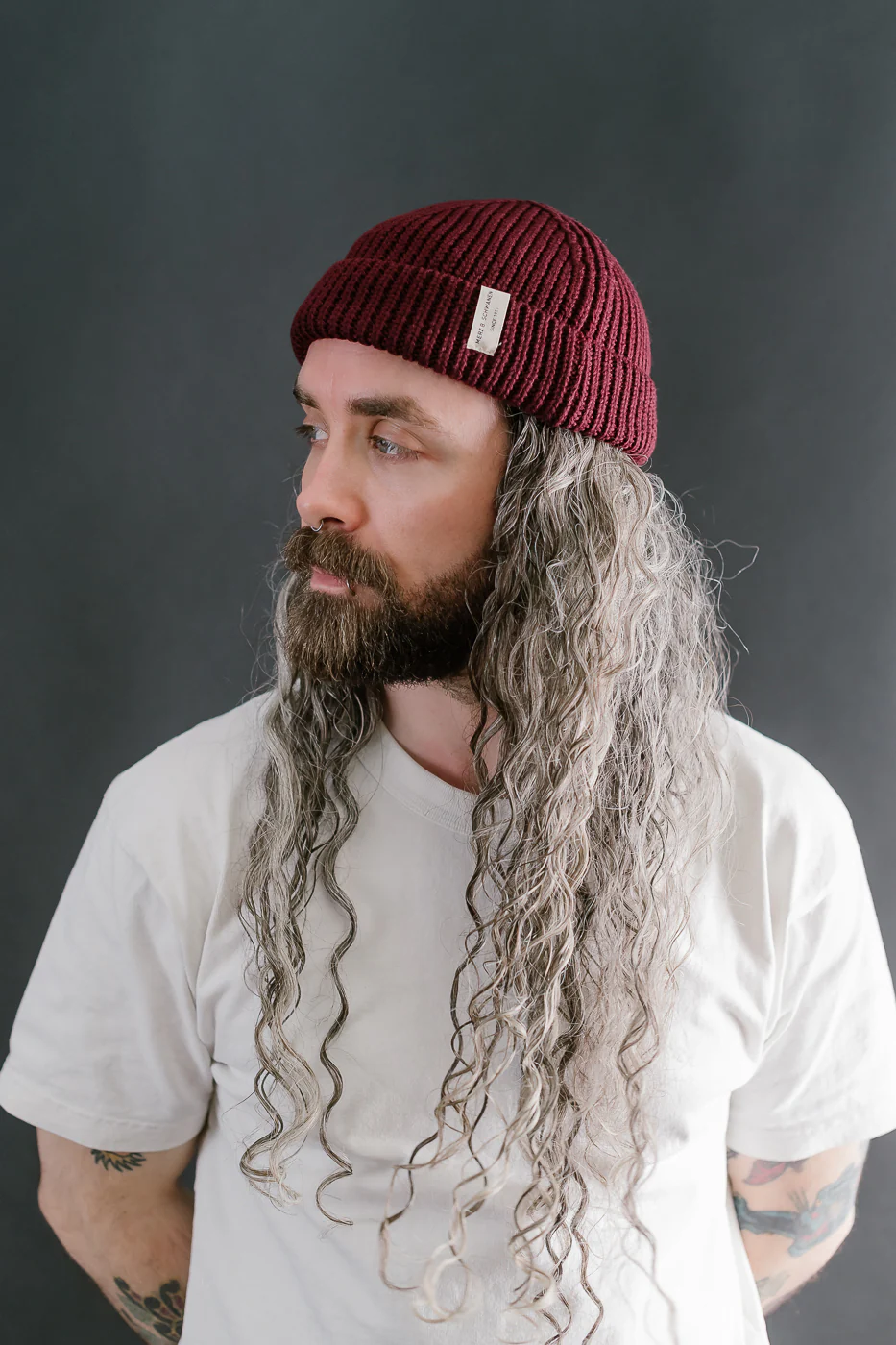 MWBN02.506 - Ribbed Structure Sturdy Beanie Merino Wool - Burgundy - Image 7