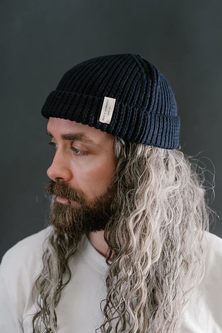 MWBN02.51 - Ribbed Structure Sturdy Beanie Merino Wool - Dark Navy - Image 7
