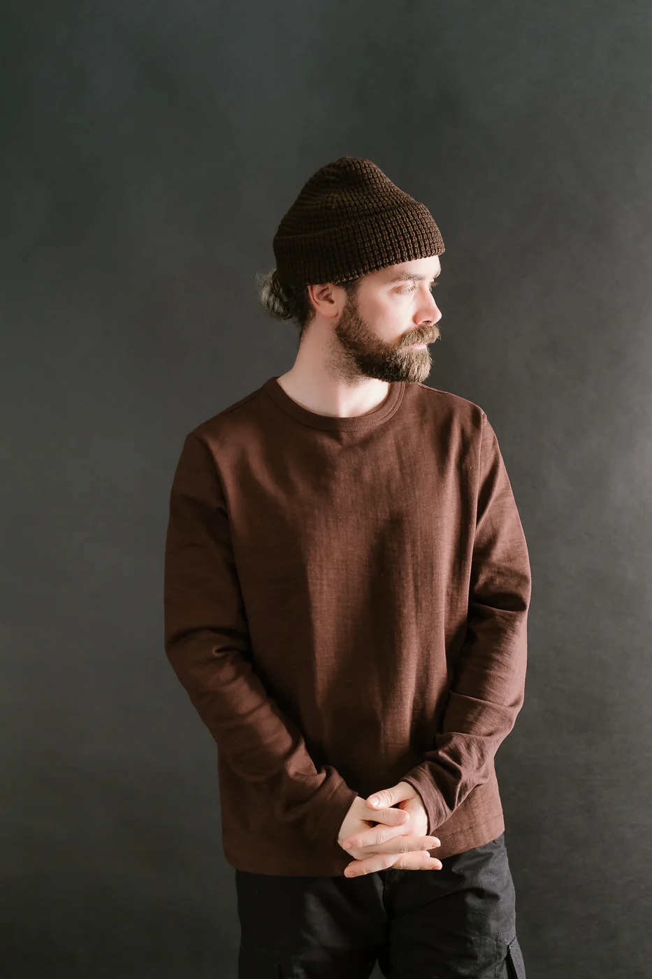 MWBN06.19 - Waffle Structure Sturdy Beanie Merino Wool - Coffee - Image 4