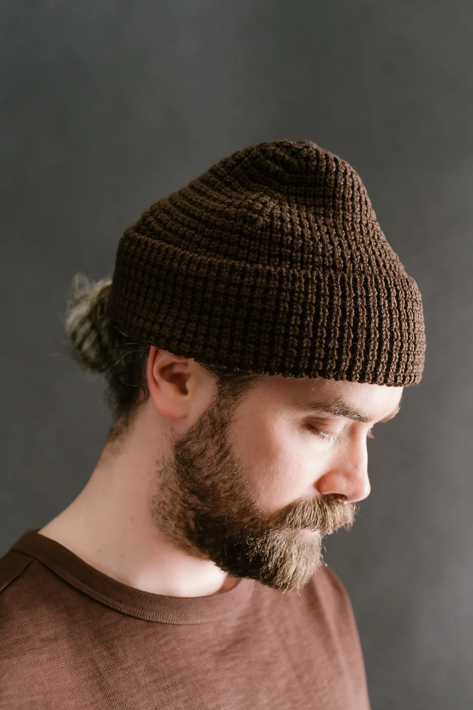 MWBN06.19 - Waffle Structure Sturdy Beanie Merino Wool - Coffee - Image 6