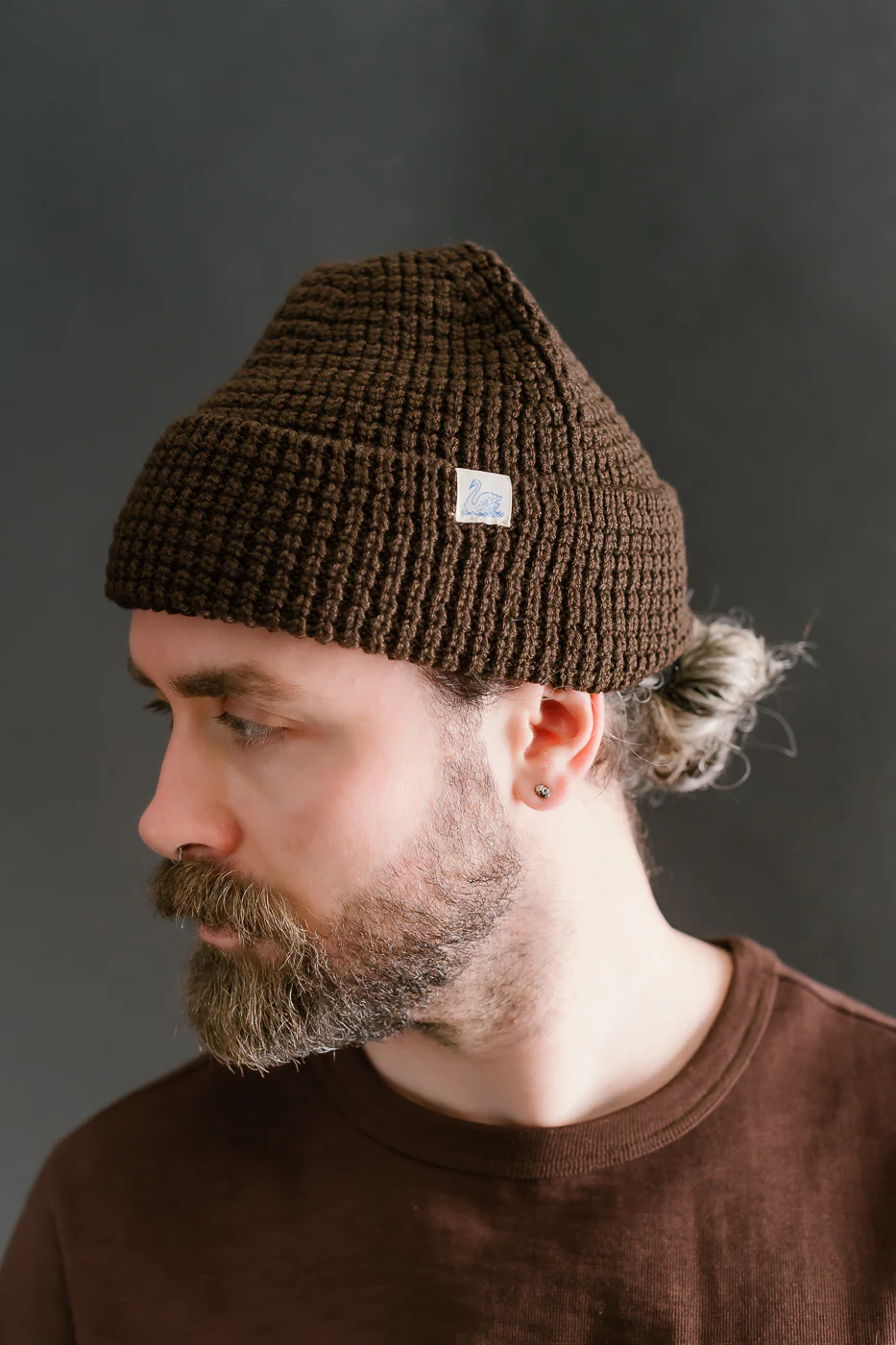 MWBN06.19 - Waffle Structure Sturdy Beanie Merino Wool - Coffee - Image 7