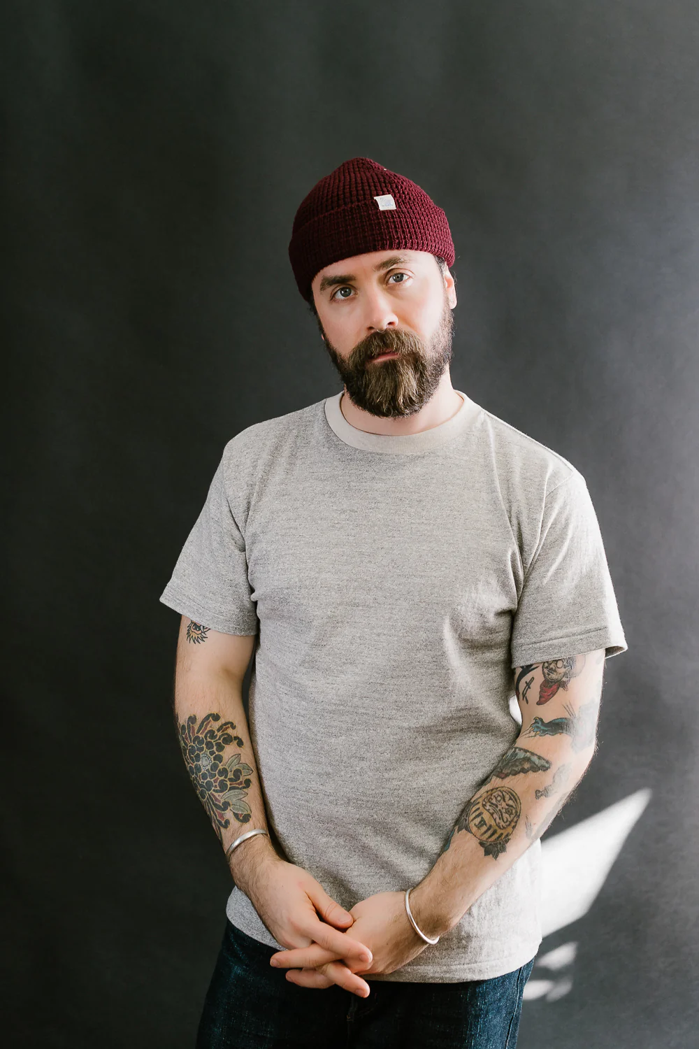 MWBN06.506 - Waffle Structure Sturdy Beanie Merino Wool - Burgundy - Image 2
