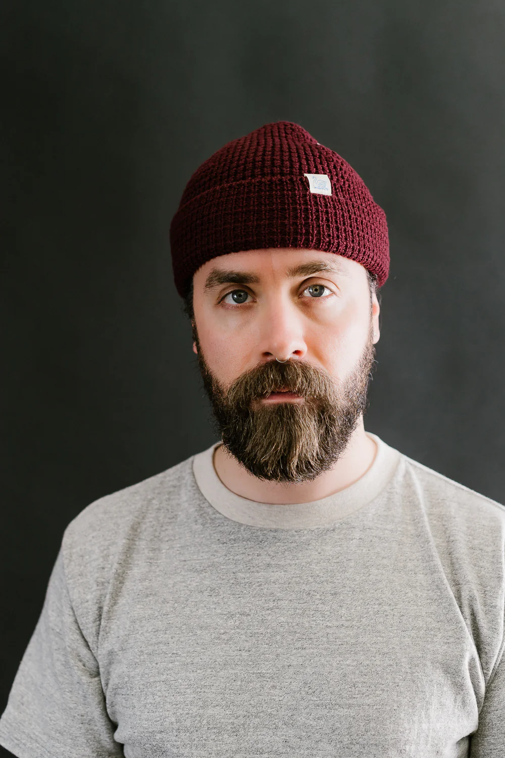 MWBN06.506 - Waffle Structure Sturdy Beanie Merino Wool - Burgundy - Image 4