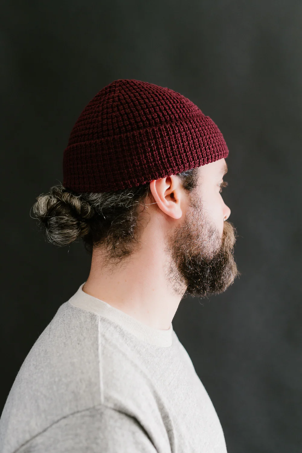 MWBN06.506 - Waffle Structure Sturdy Beanie Merino Wool - Burgundy - Image 5