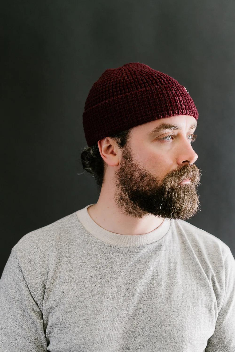 MWBN06.506 - Waffle Structure Sturdy Beanie Merino Wool - Burgundy - Image 6