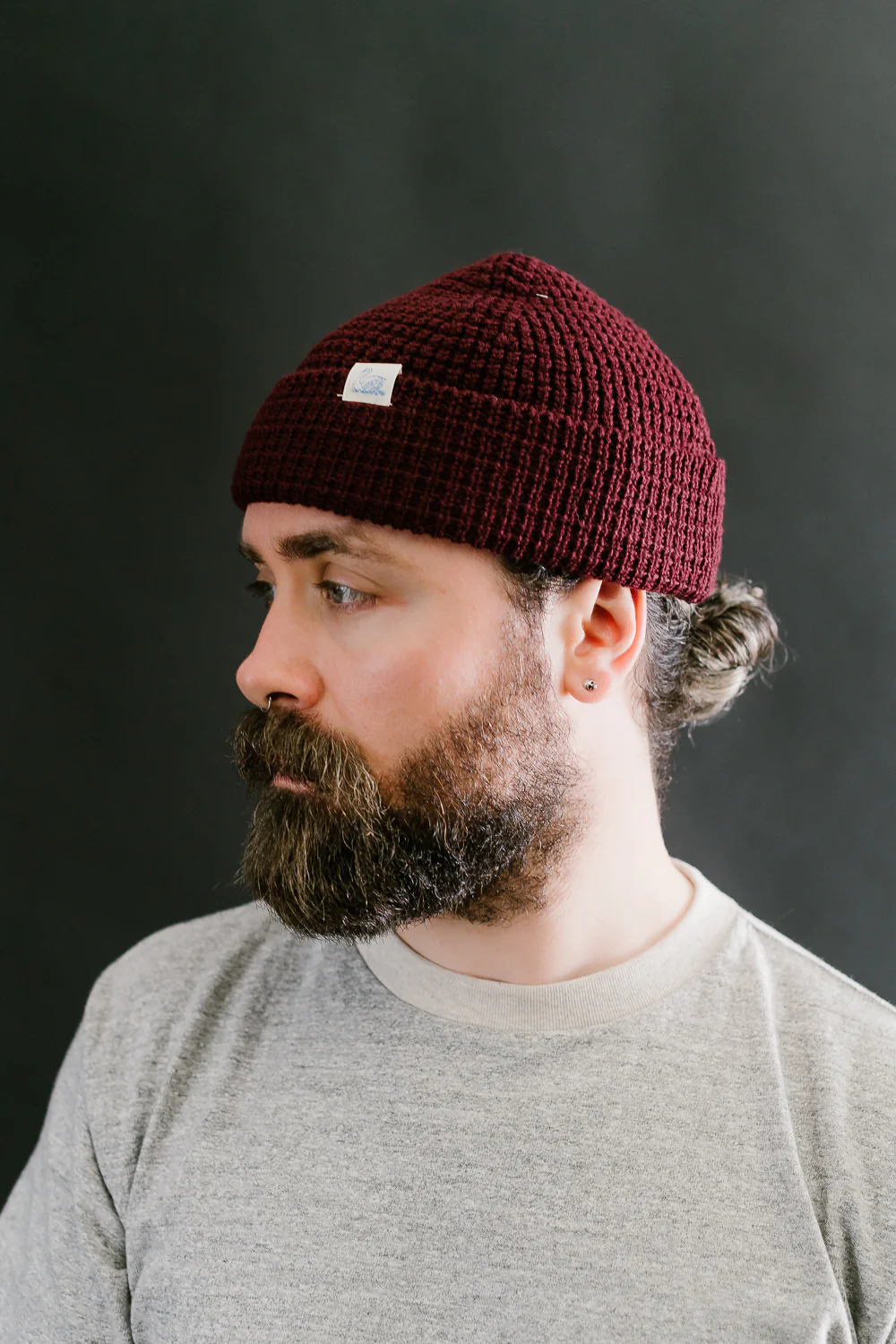 MWBN06.506 - Waffle Structure Sturdy Beanie Merino Wool - Burgundy - Image 8