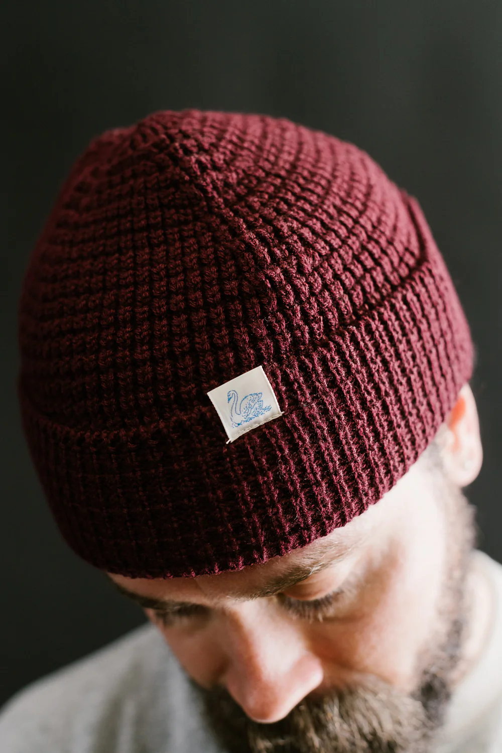 MWBN06.506 - Waffle Structure Sturdy Beanie Merino Wool - Burgundy - Image 9