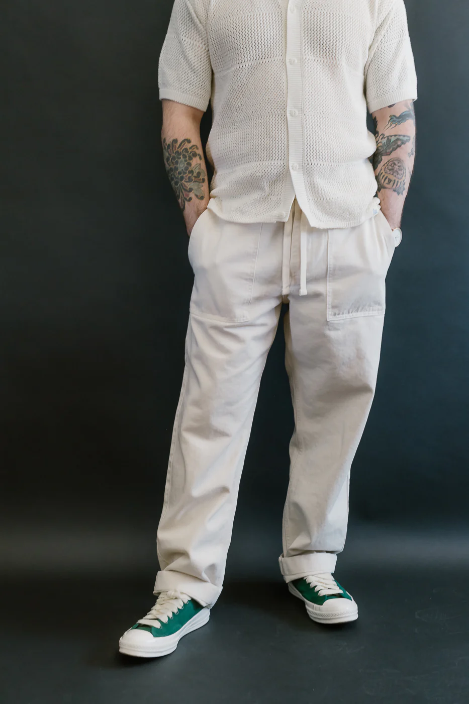 PANTS05.02 - Organic Cotton Broken Twill Drawstring Pants - Nature - Image 11