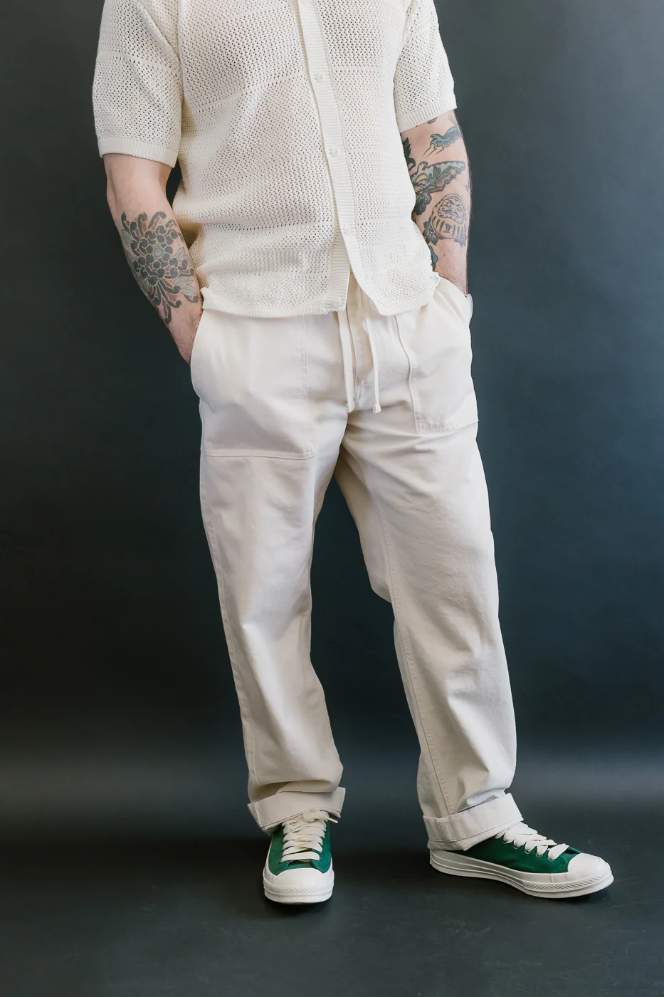 PANTS05.02 - Organic Cotton Broken Twill Drawstring Pants - Nature - Image 12