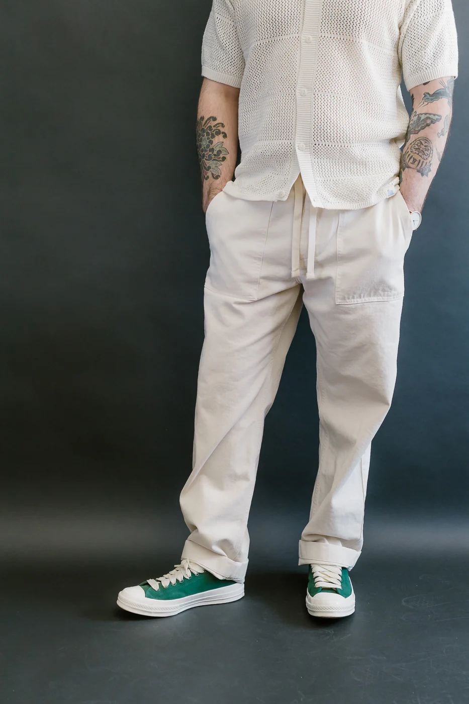 PANTS05.02 - Organic Cotton Broken Twill Drawstring Pants - Nature - Image 16