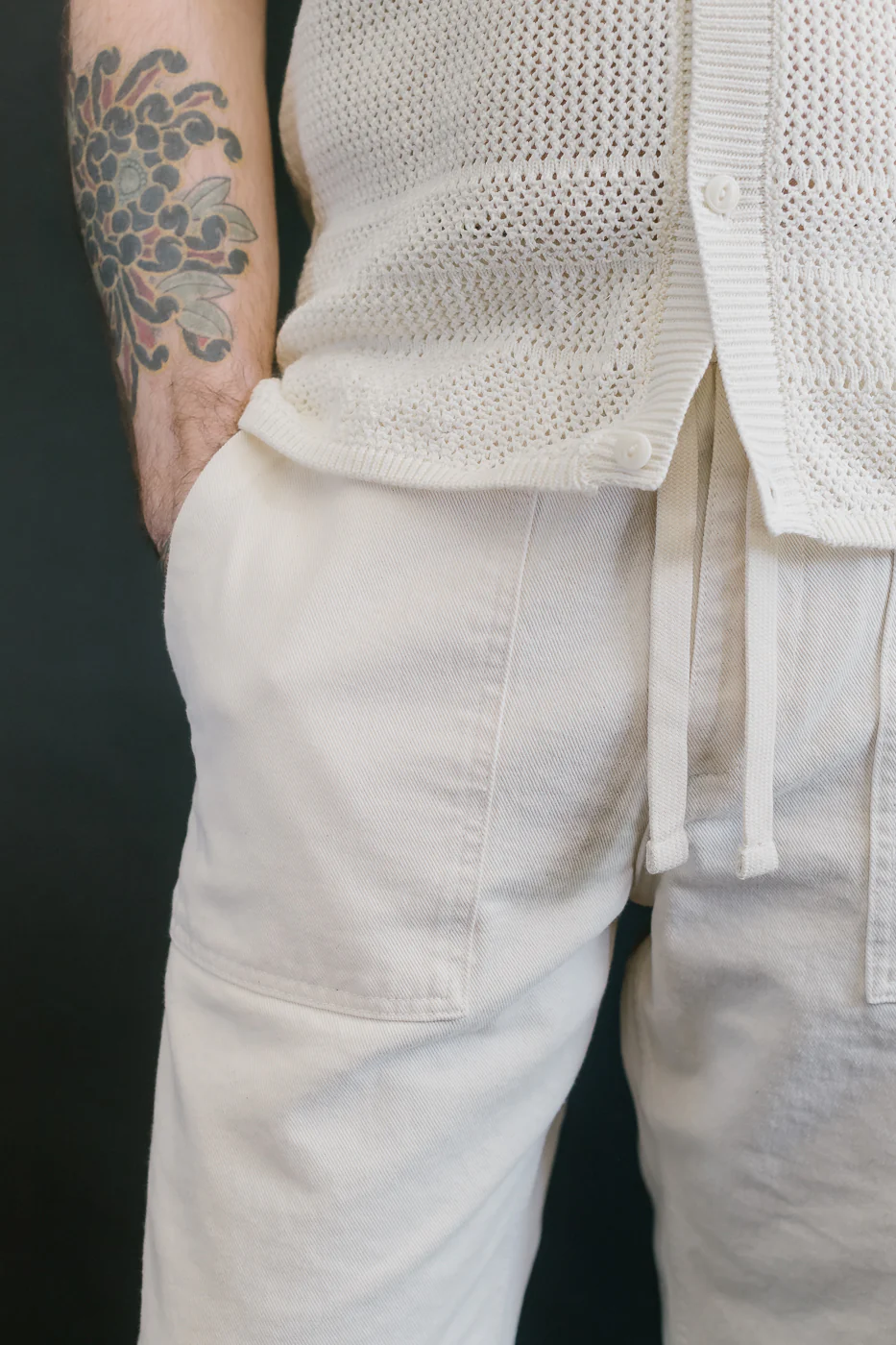 PANTS05.02 - Organic Cotton Broken Twill Drawstring Pants - Nature - Image 18