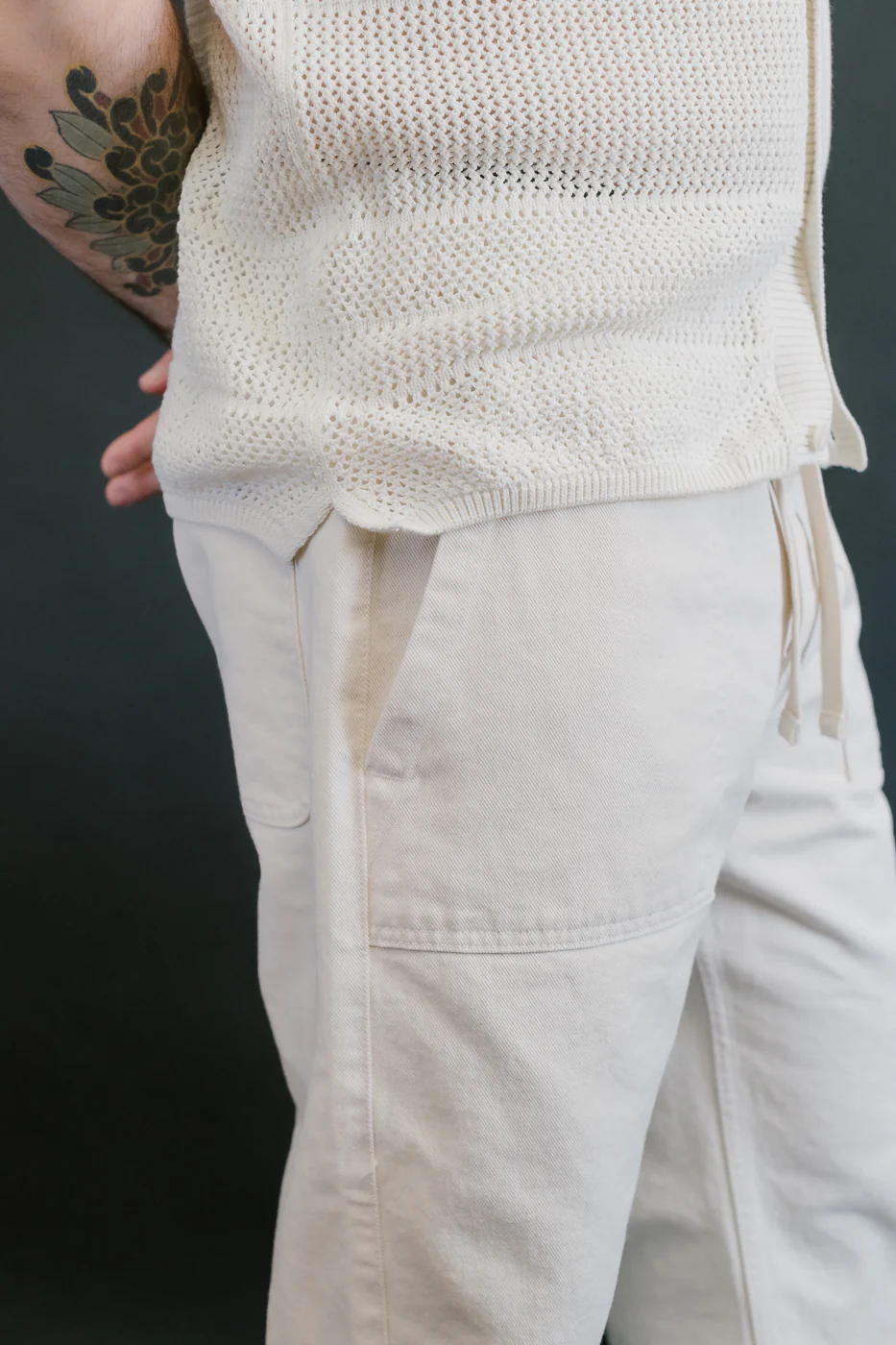 PANTS05.02 - Organic Cotton Broken Twill Drawstring Pants - Nature - Image 19