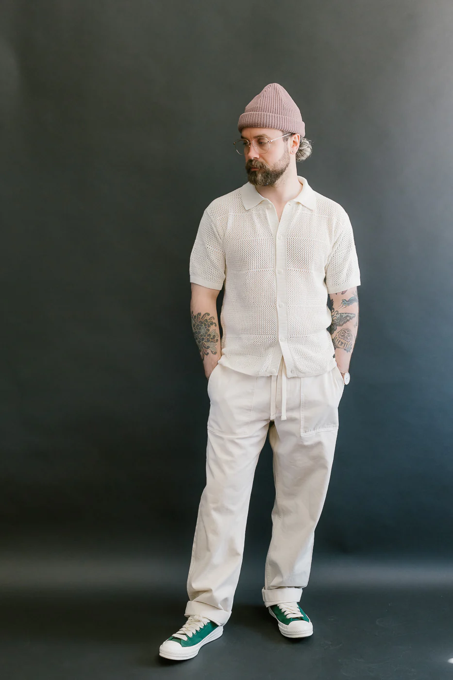 PANTS05.02 - Organic Cotton Broken Twill Drawstring Pants - Nature - Image 7