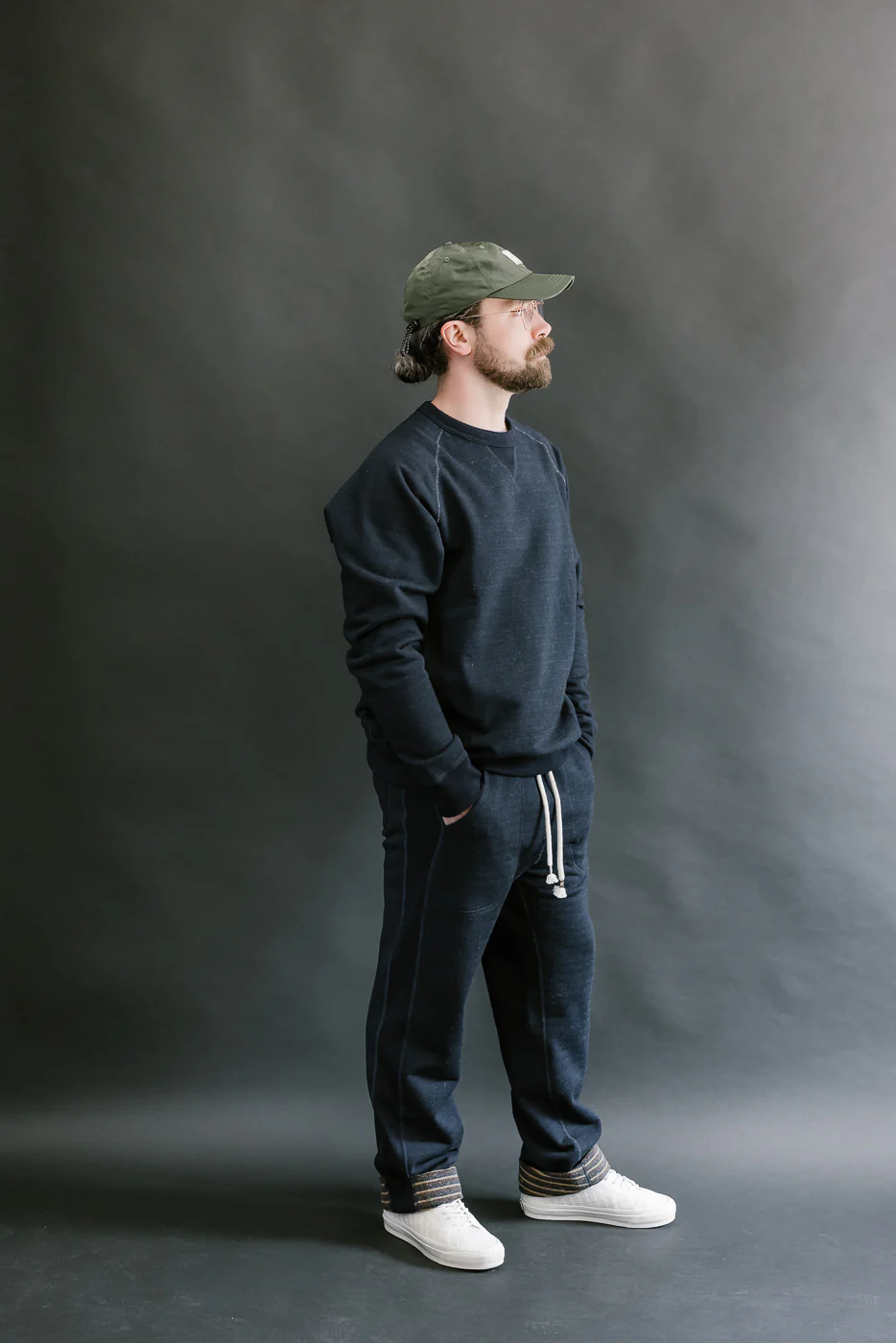 Pullover Crewneck - Real Indigo Blanket Striped French Terry - Image 6