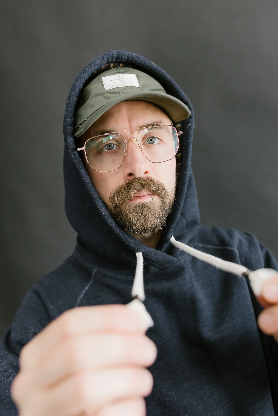 Pullover Hoodie - Real Indigo Blanket Striped French Terry - Image 19