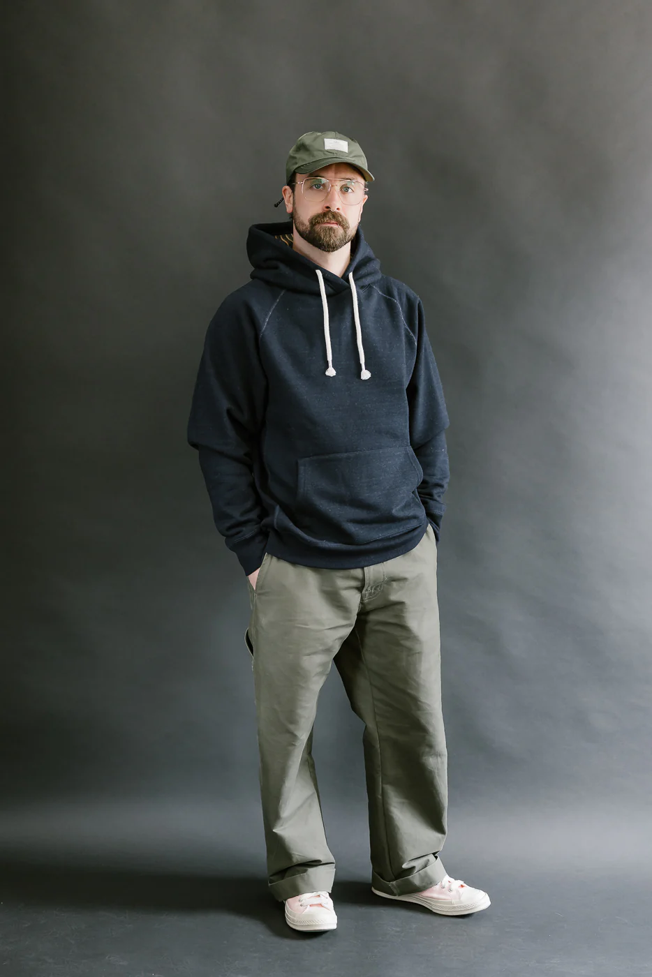 Pullover Hoodie - Real Indigo Blanket Striped French Terry - Image 6