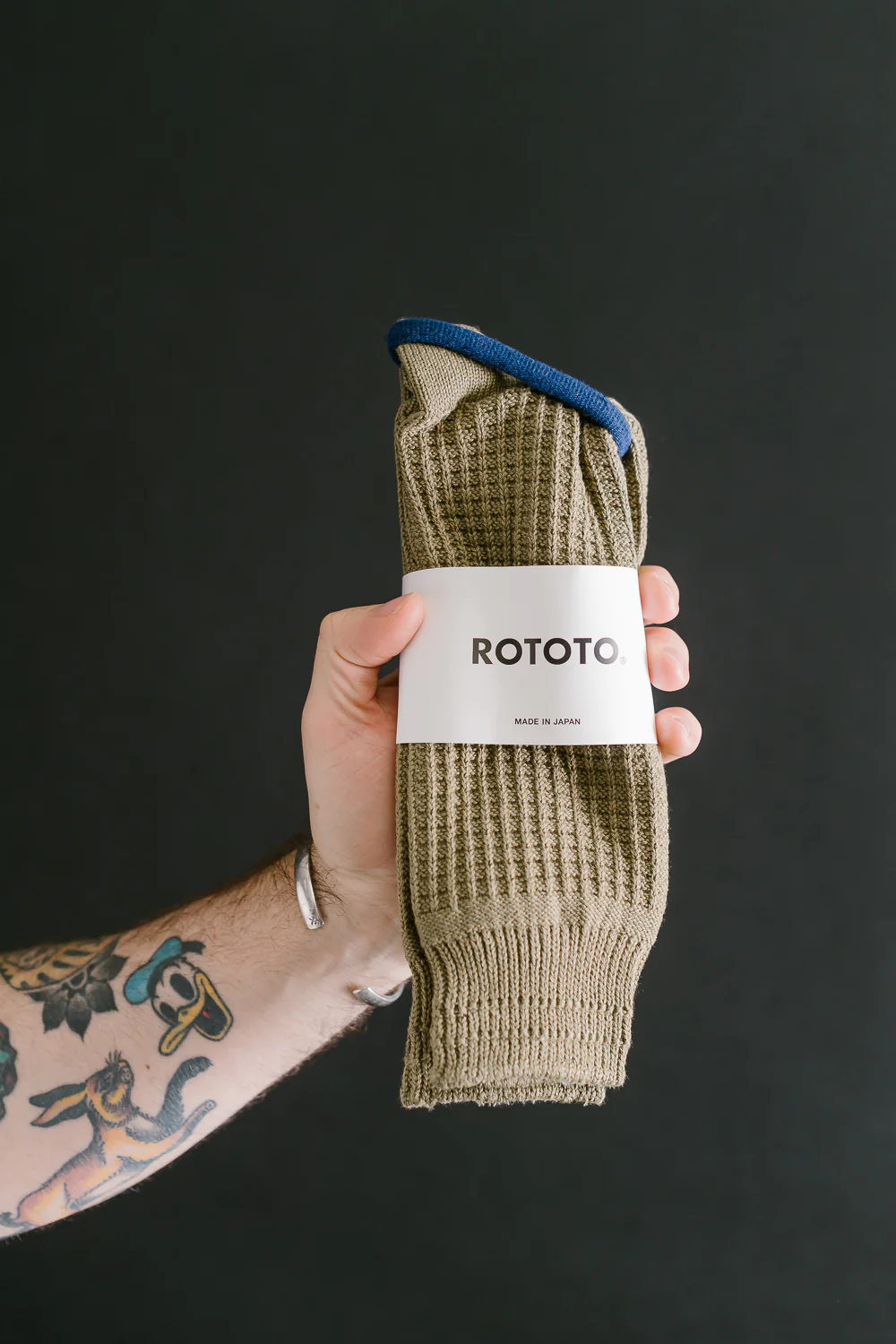 R1110 - Waffle Cotton Crew Sock - Light Olive - Image 2
