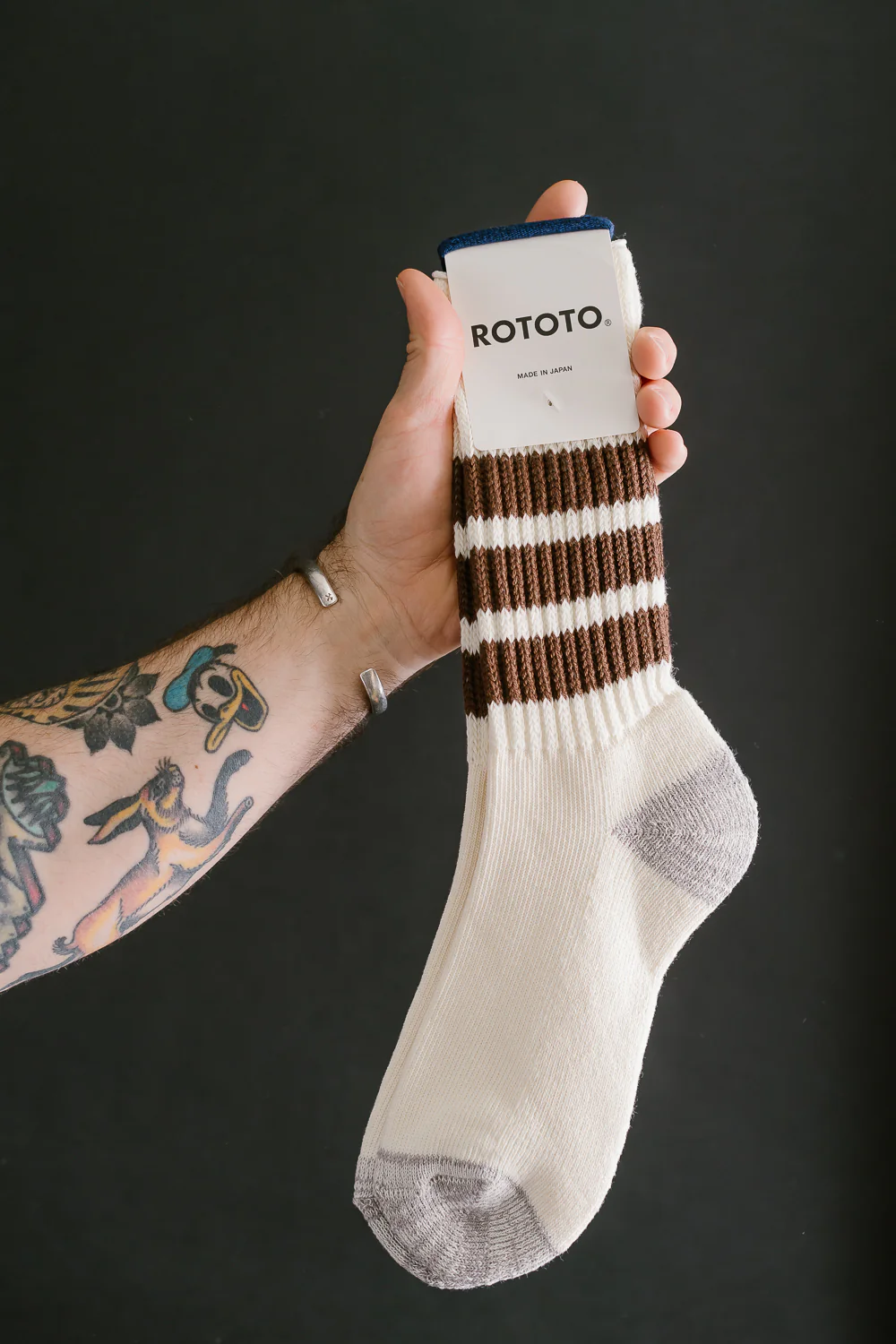 R1255 - Coarse Ribbed Old School Crew Socks - Brown - Image 2
