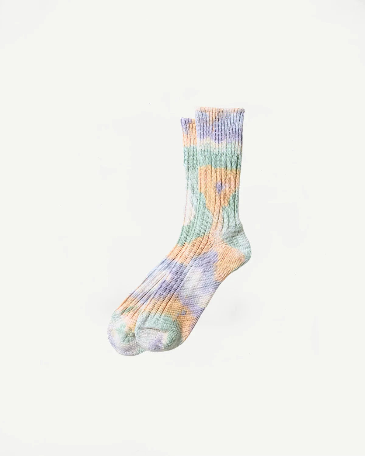 R1415 - Chunky Rib Crew Socks Tie-Dye - Green, Light Pink, Purple