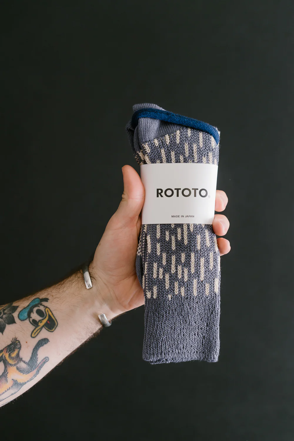 R1431 - Rain Drop Crew Socks - Steel Blue, Ivory - Image 2