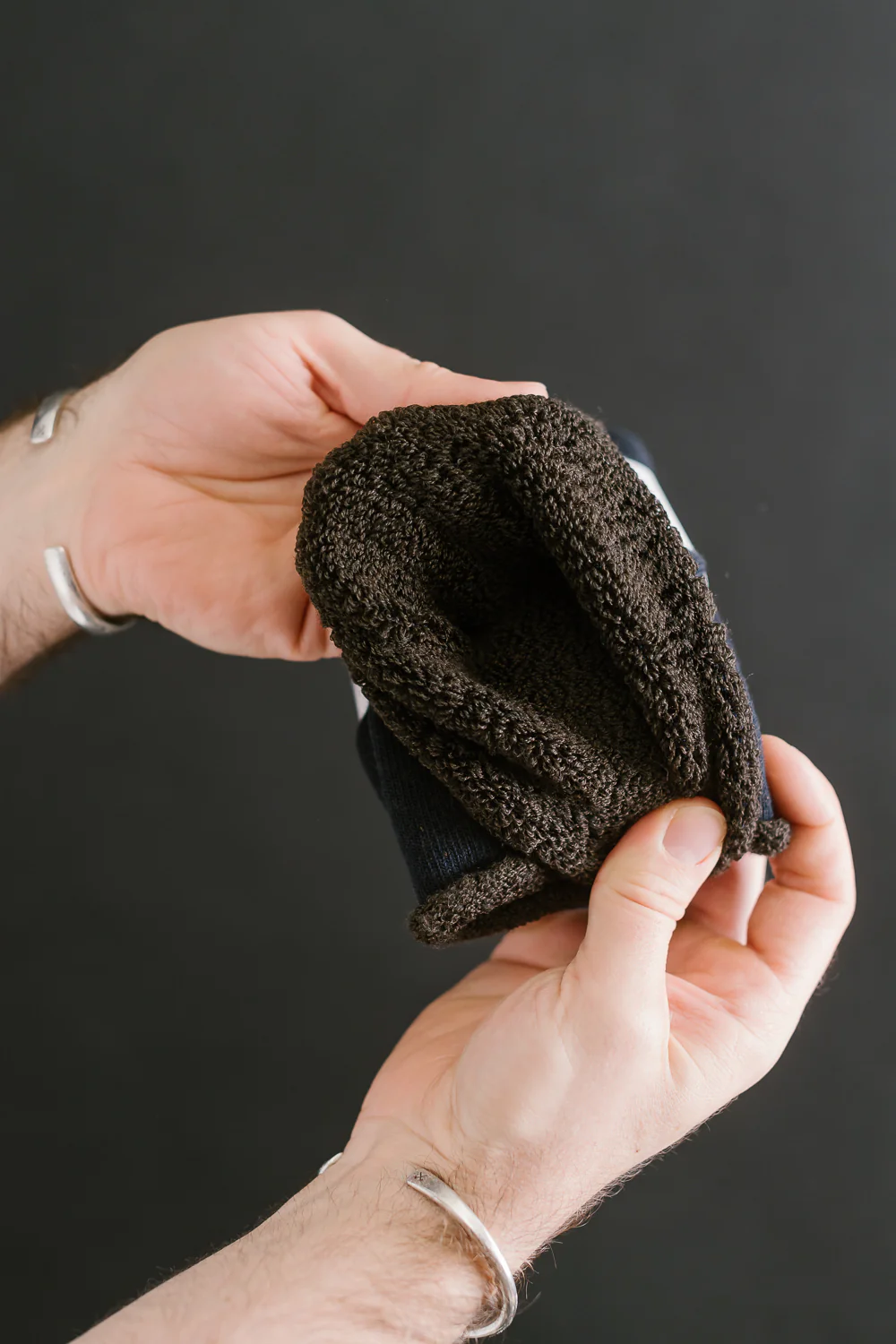 R1434 - Double Face Cozy Sleeping Socks "Extra Fine Merino" - Navy, Brown - Image 3