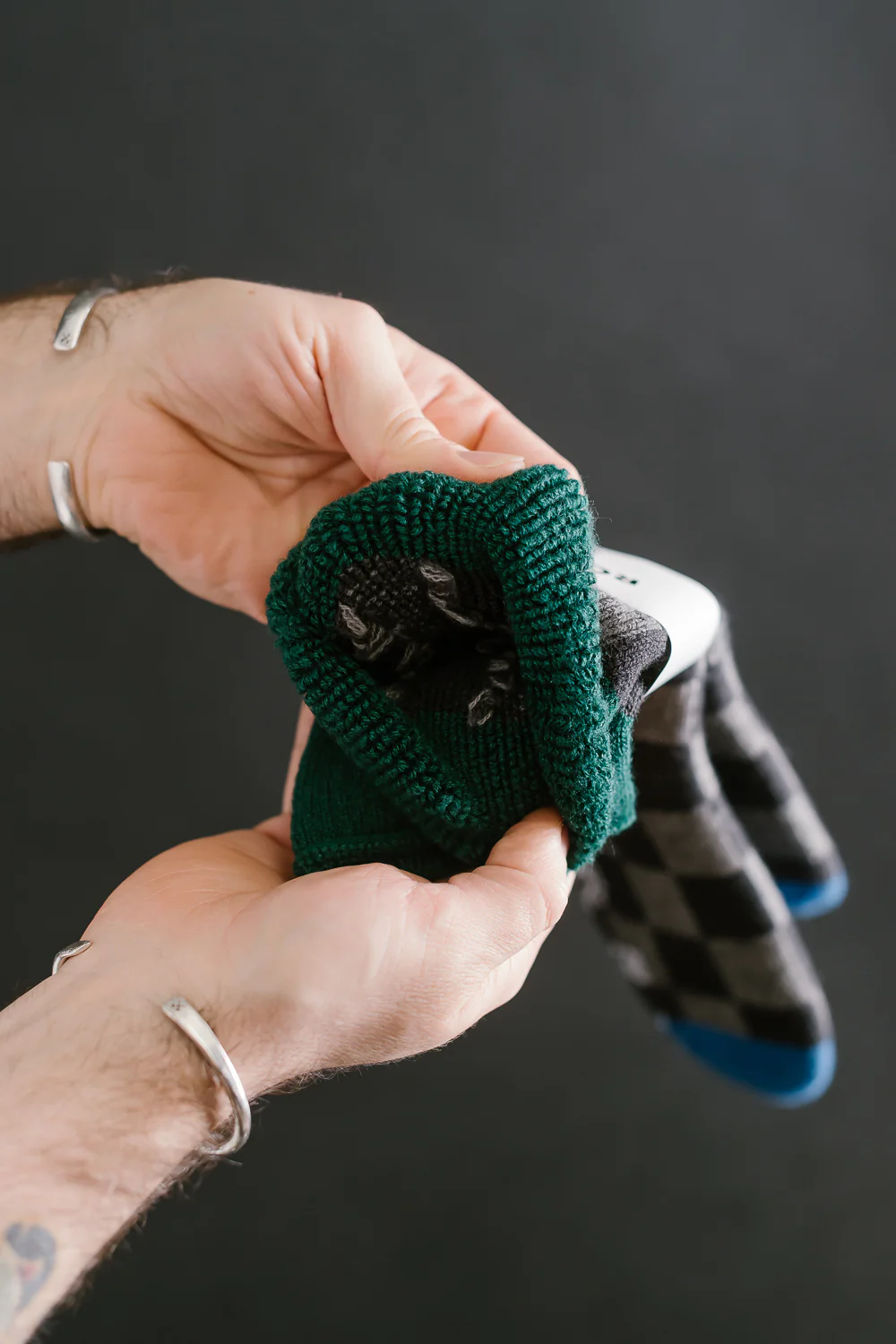 R1497 - Pile Room Socks "Checkerboard" - Dark Green, Blue - Image 4