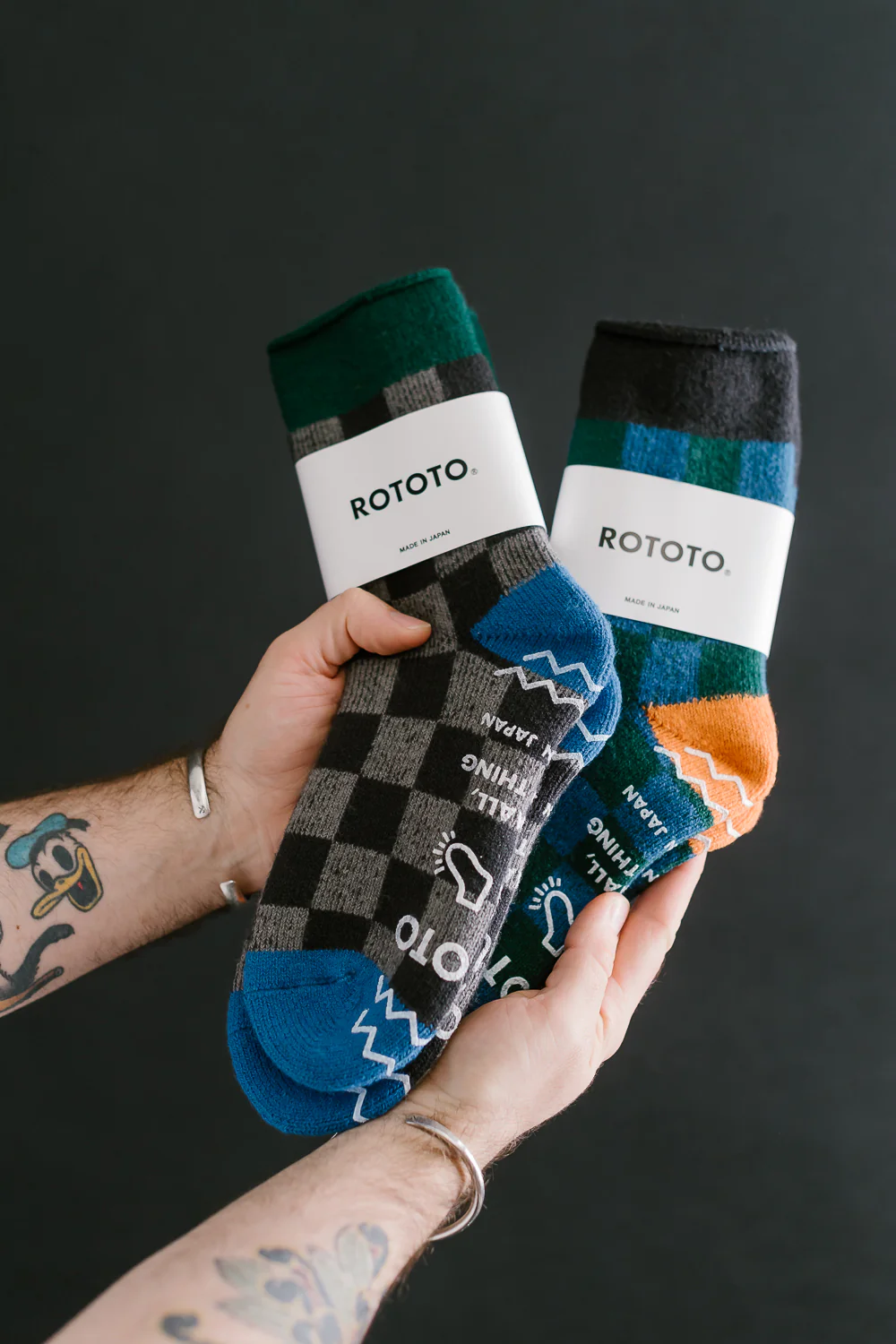 R1497 - Pile Room Socks "Checkerboard" - Dark Green, Blue - Image 5