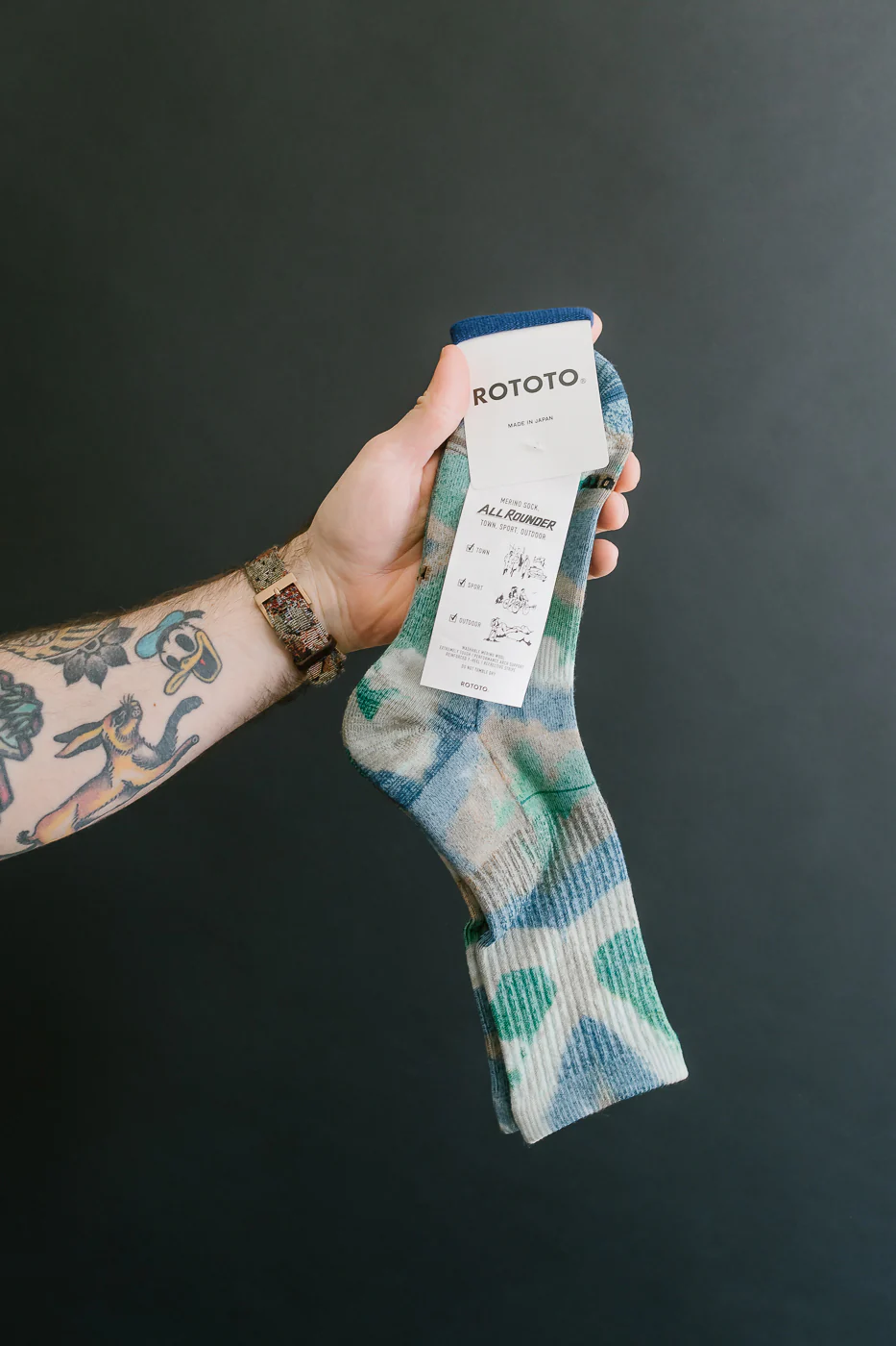 R1564 - Allrounder Merino Tie Dye Crew Sock - Green, Blue - Image 2