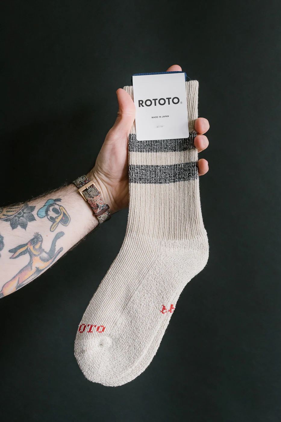 R1589 - Pile Stripe Marl Socks - Beige, Black - Image 2