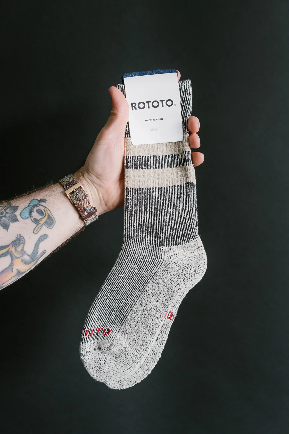 R1589 - Pile Stripe Marl Socks - Black, Beige - Image 2