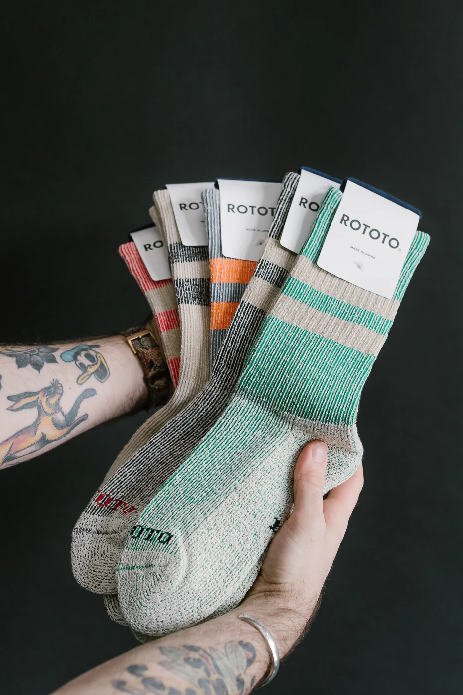 R1589 - Pile Stripe Marl Socks - Black, Beige - Image 3