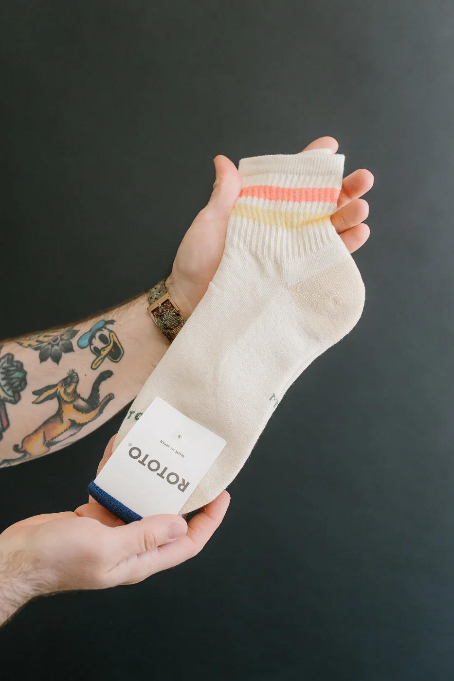 R1591 - Retro Athletic Ankle Sock - Coral, Light Yellow - Image 2
