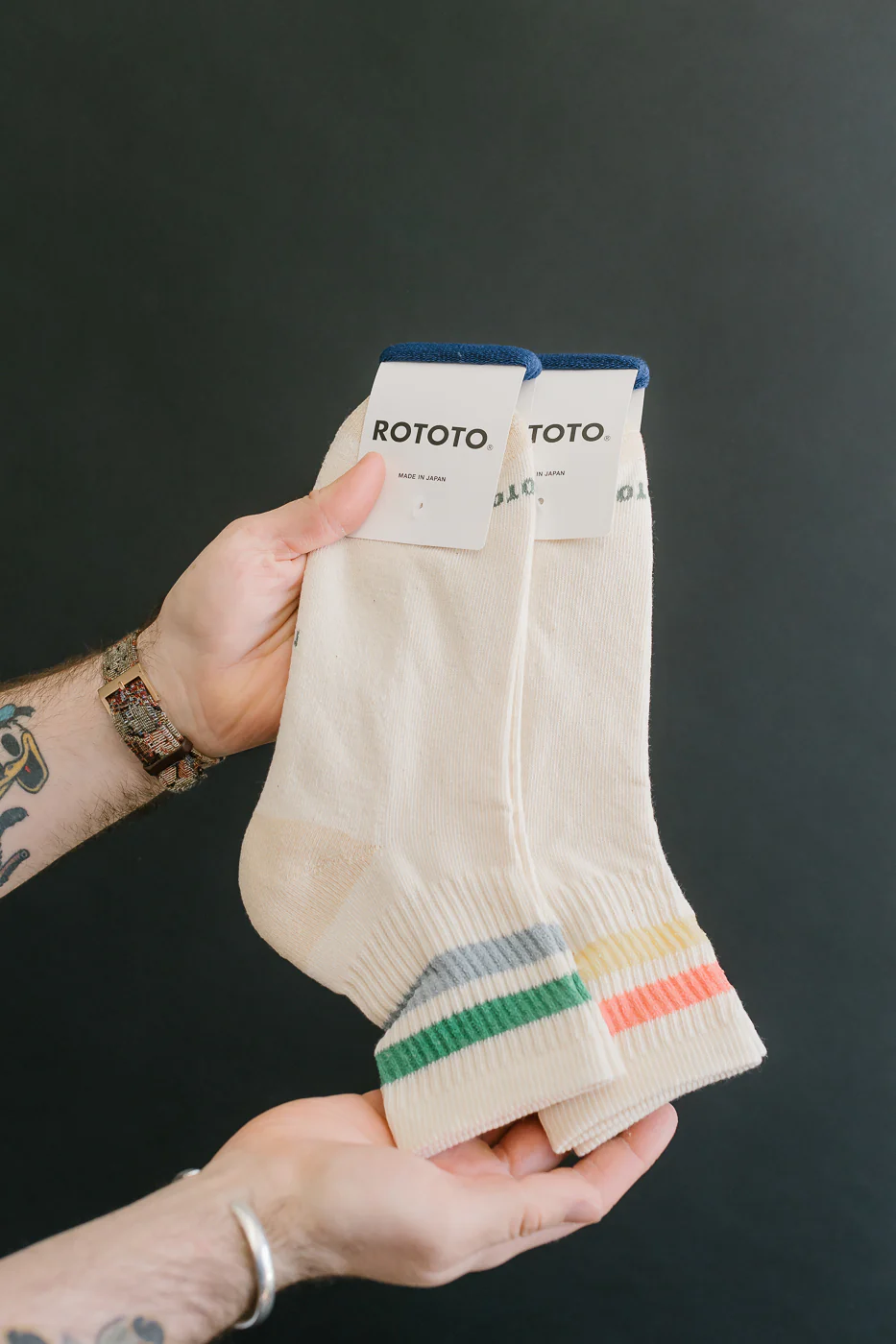 R1591 - Retro Athletic Ankle Sock - Green, Light Blue - Image 3