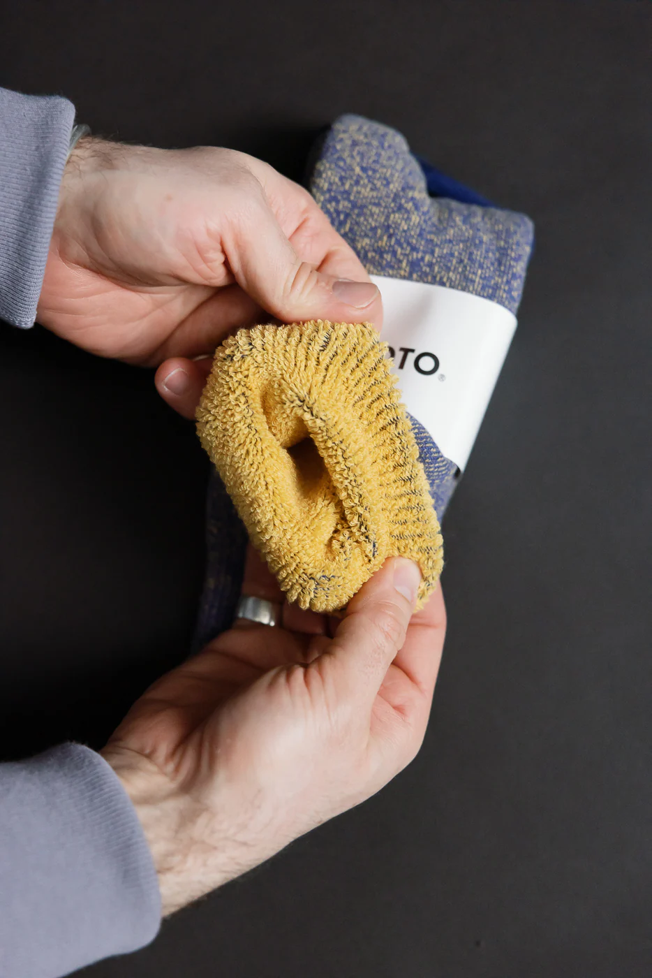 R1612 - Reversible Pile Socks - Blue, Light Yellow - Image 3
