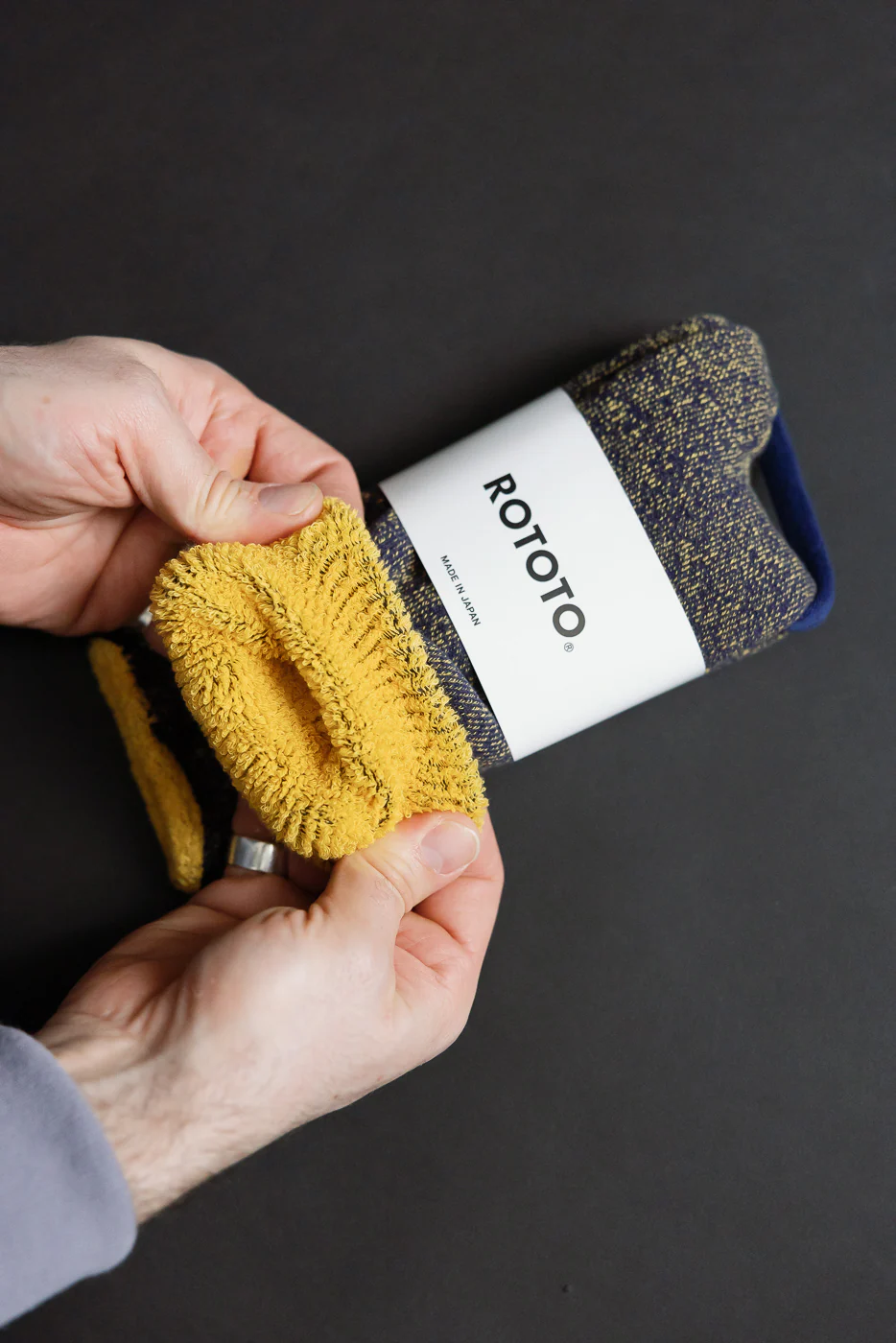 R1612 - Reversible Pile Socks - Navy, Yellow - Image 3
