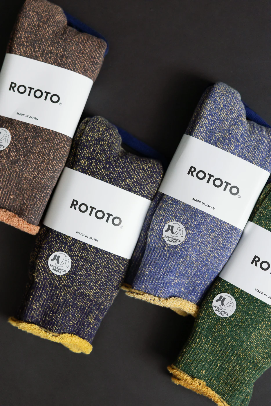 R1612 - Reversible Pile Socks - Navy, Yellow - Image 7