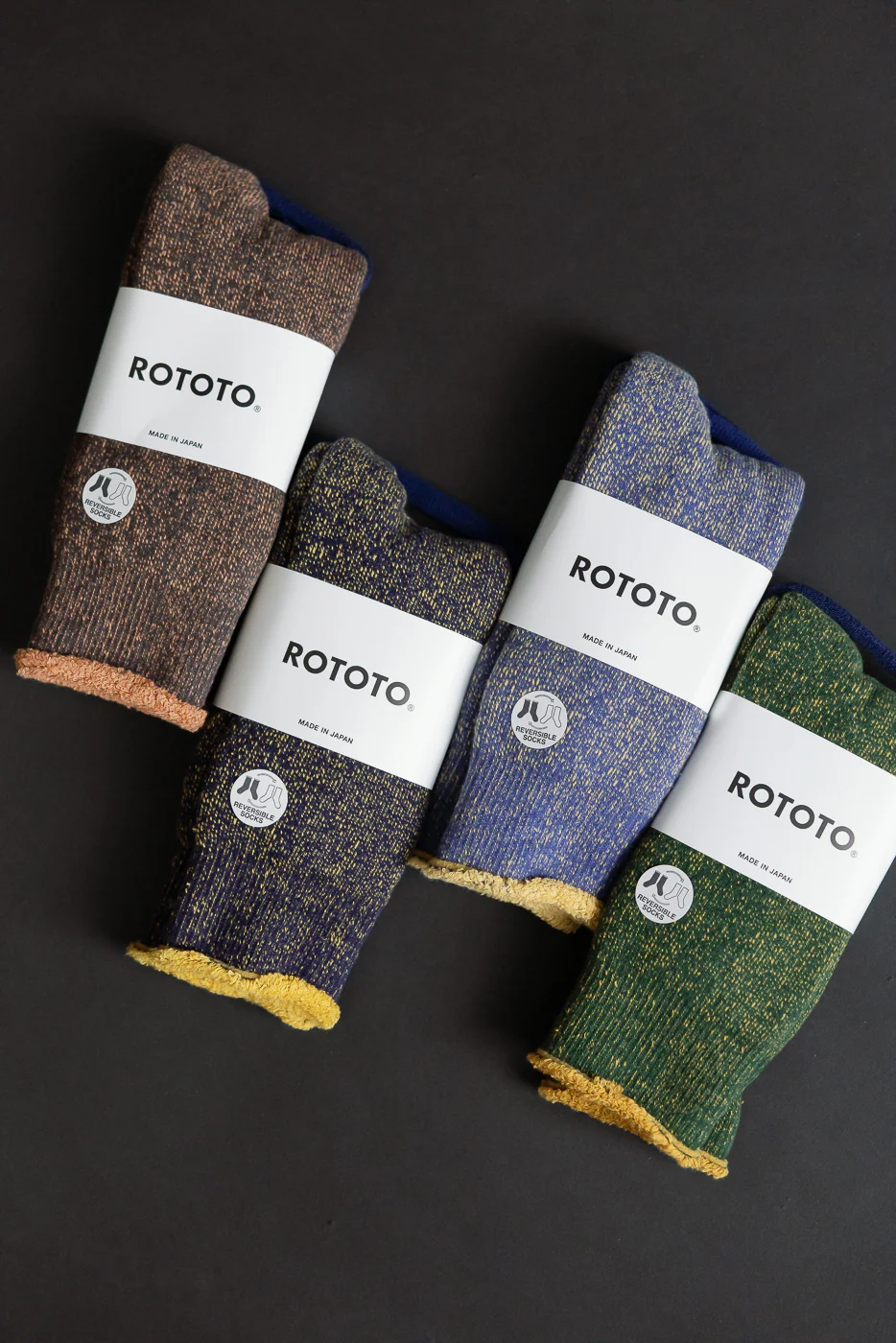 R1612 - Reversible Pile Socks - Navy, Yellow - Image 8