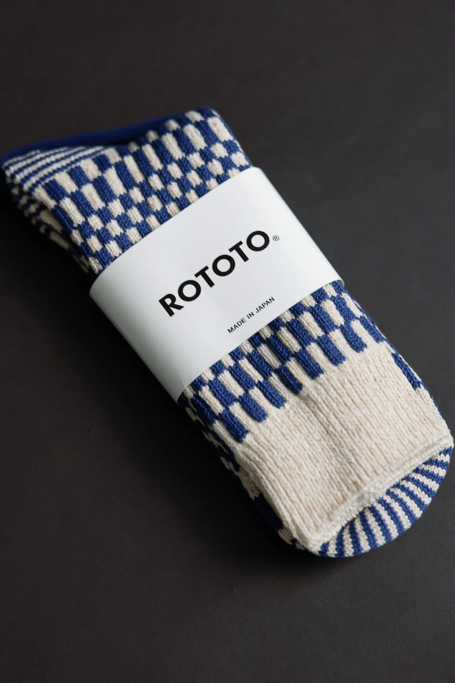 R1621 - Checkerboard Pattern Crew Socks - Blue - Image 3