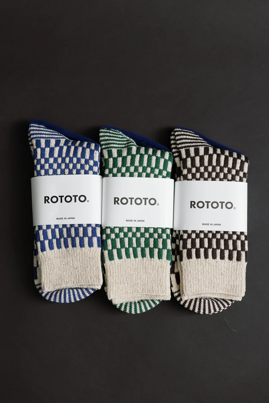 R1621 - Checkerboard Pattern Crew Socks - Blue - Image 5